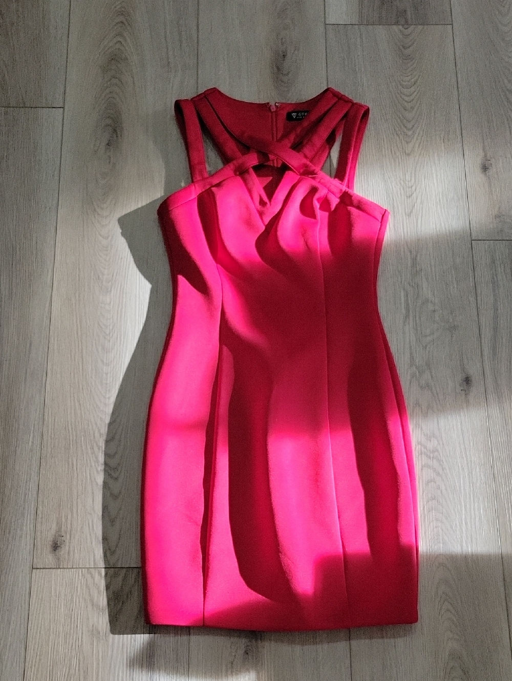 Guess Fuchsia Cross-Strap Bodycon Mini Dress